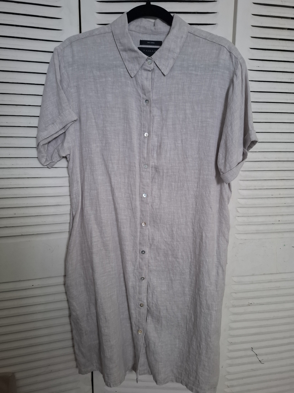 Tahari Pale Gray Short-Sleeve Button-Down Shirt Dress